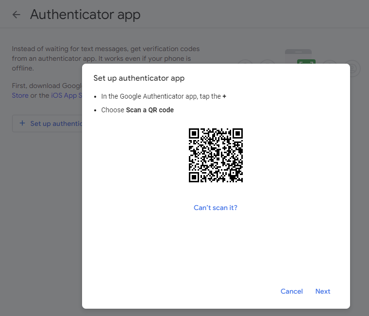 Set up authenticator app