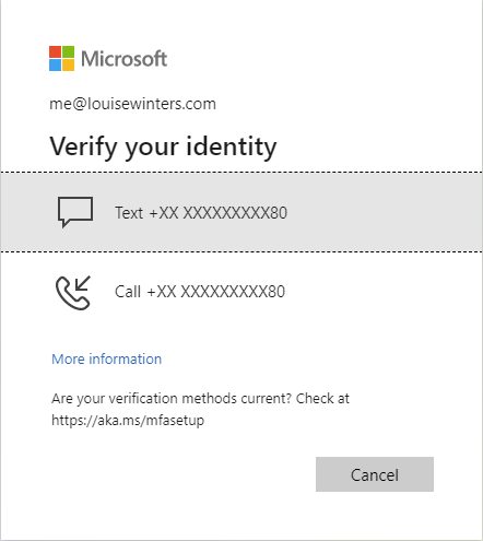 MS365 MFA verification screen