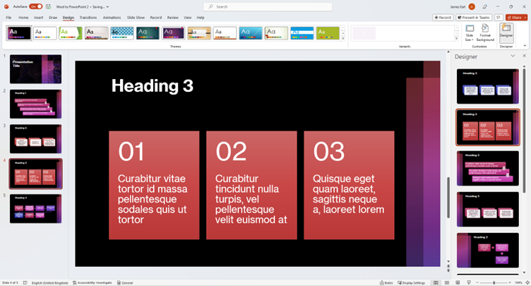 presentation word use