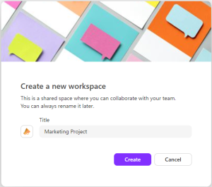 Screenshot from Loop Workspaces showing how to create a new workspace