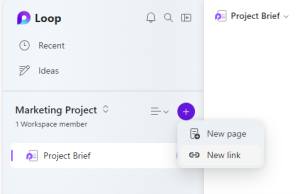 Screenshot from Loop workspaces showing how to add a new page