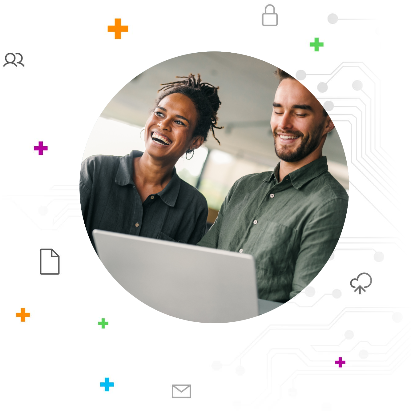 Two people looking at a laptop