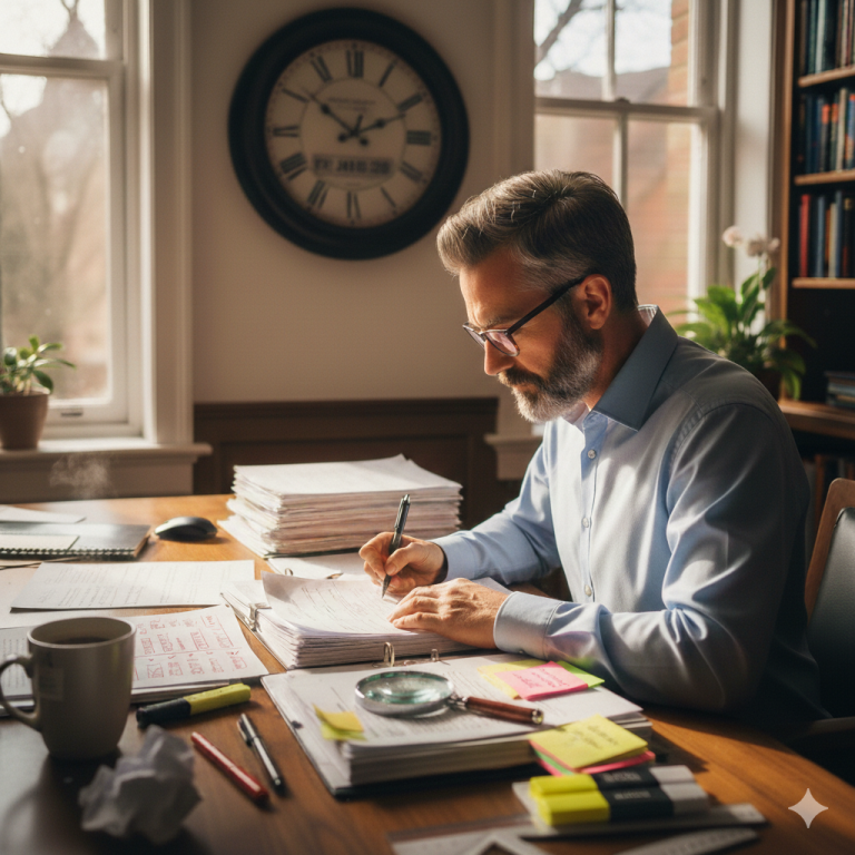 Man reviewing documents at desk