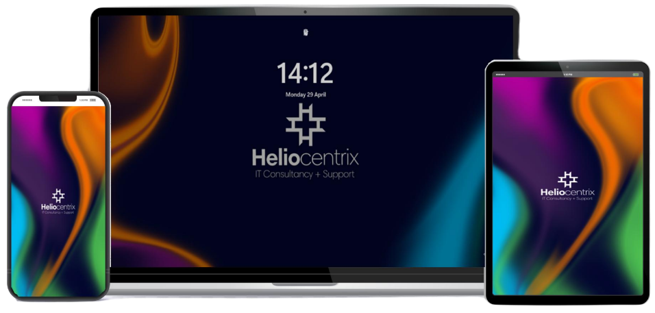 Selection of devices with heliocentrix wallpaper