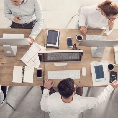 Business table and workers in meeting Business table and workers in meeting
