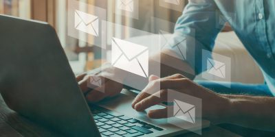 email marketing concept, company sending many e-mails or digital newsletter to customers