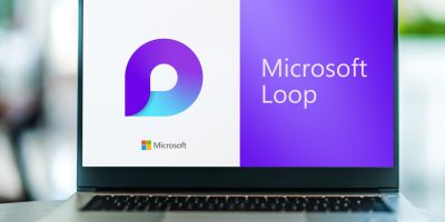 POZNAN, POL - SEP 8, 2022: Laptop computer displaying logo of Microsoft Loop, an online collaboration platform by Microsoft