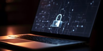 laptop on the screen lock. Cyber security, data protection concept, digital design