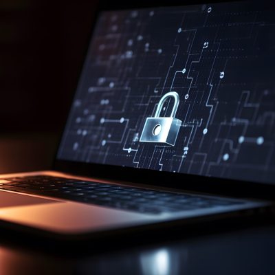 laptop on the screen lock. Cyber security, data protection concept, digital design