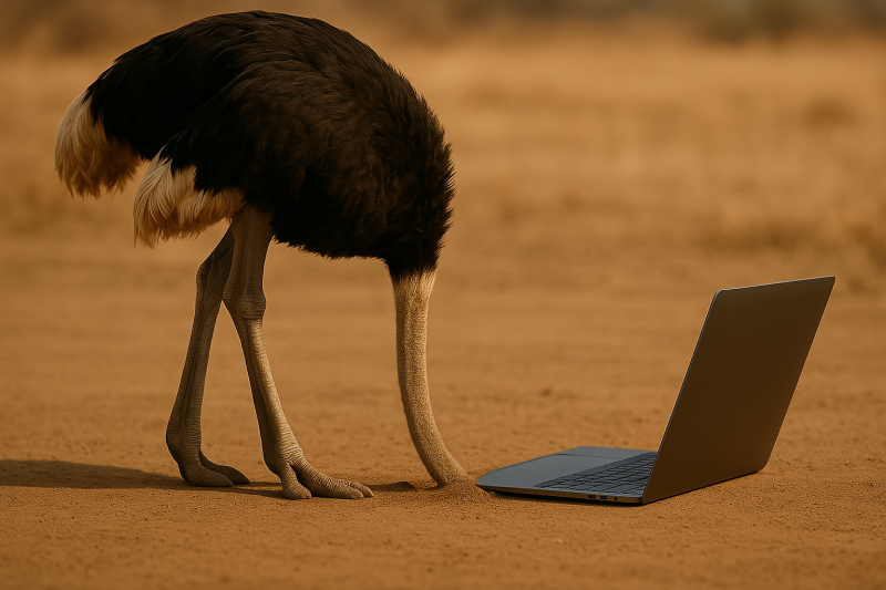 Create an image of an Ostrich with it's head in th