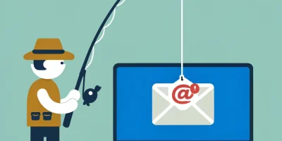 DALL·E 2024-05-29 12.33.27 - A simple illustration with a solid color background. A fisherman is holding a fishing rod, and the fishing line extends onto a computer screen. On the