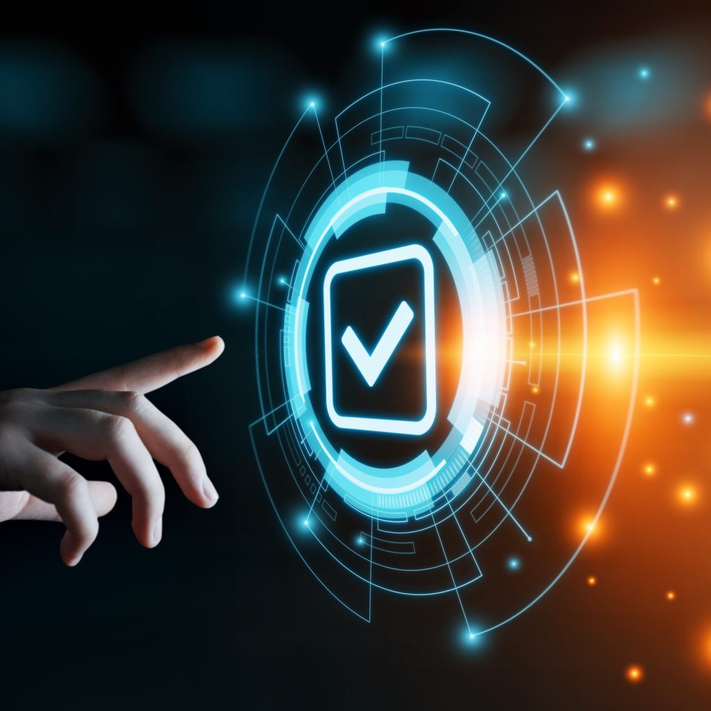 Hand pointing towards tick box