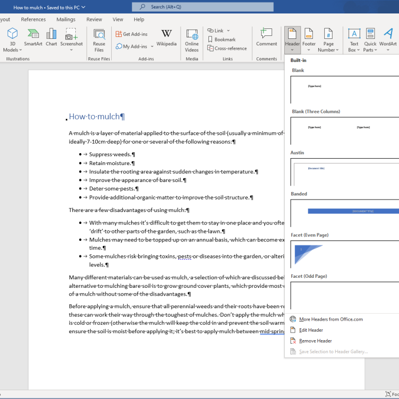 insert-header Insert header in Word